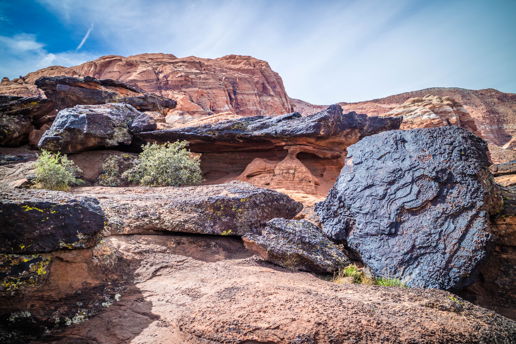 A spectacular view of rock formation in Snow Canyon State Park FemaleHiker