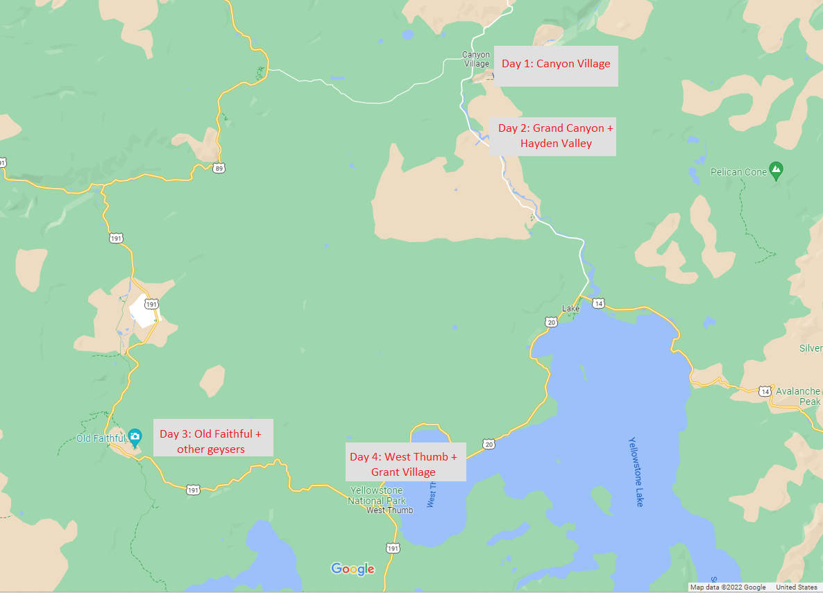 Yellowstone 4 day itinerary map