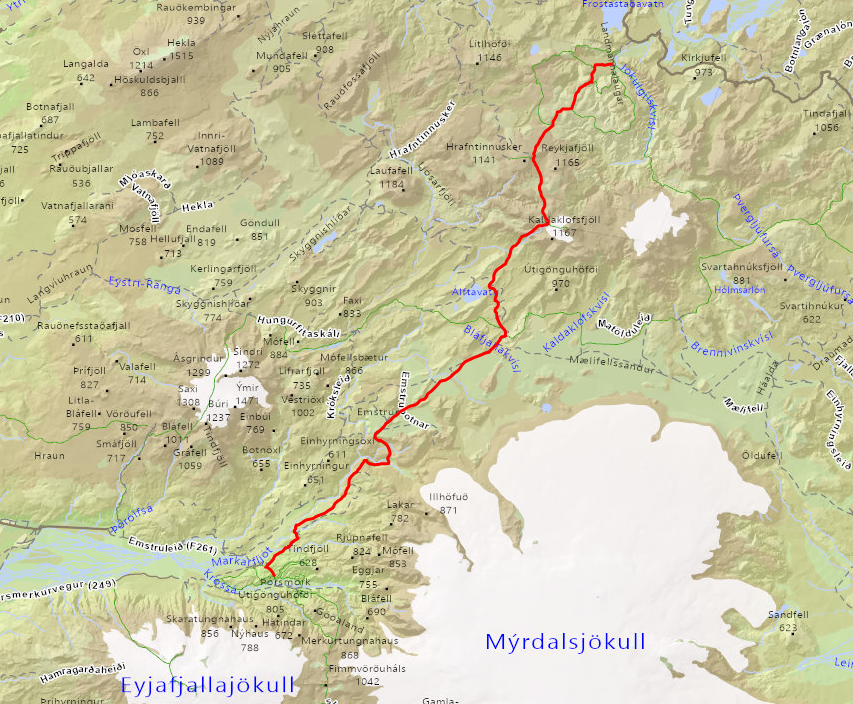 The Laugavegur trail map